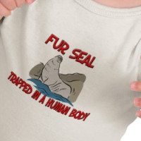 Fur Seal trapped in a human body T-shirt